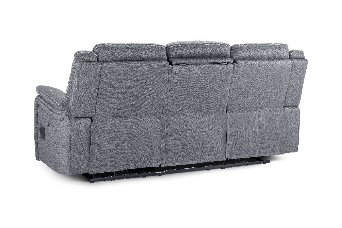 Galaxy Tech Electric Recliner 3 Seater Grey Fabric