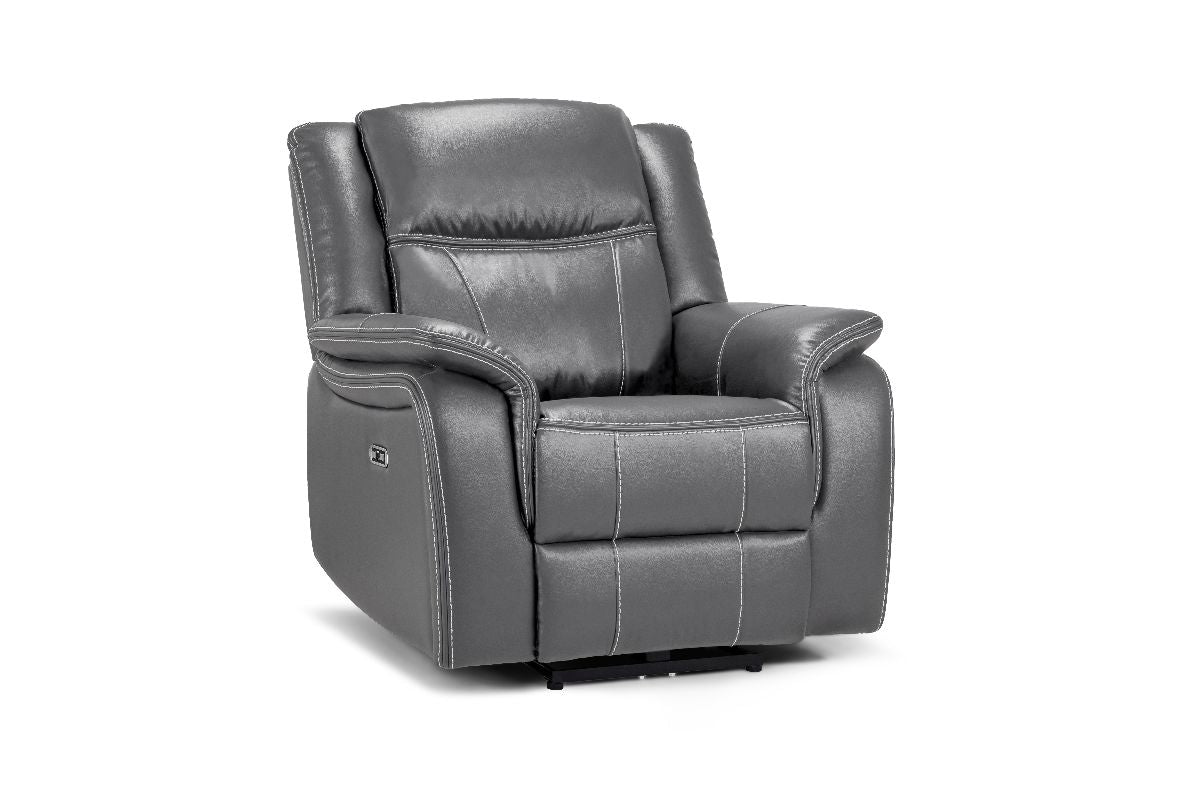 Galaxy Tech Electric Recliner Armchair Grey Leather