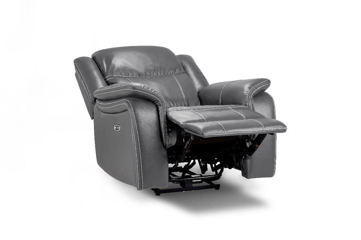 Galaxy Tech Electric Recliner Armchair Grey Leather