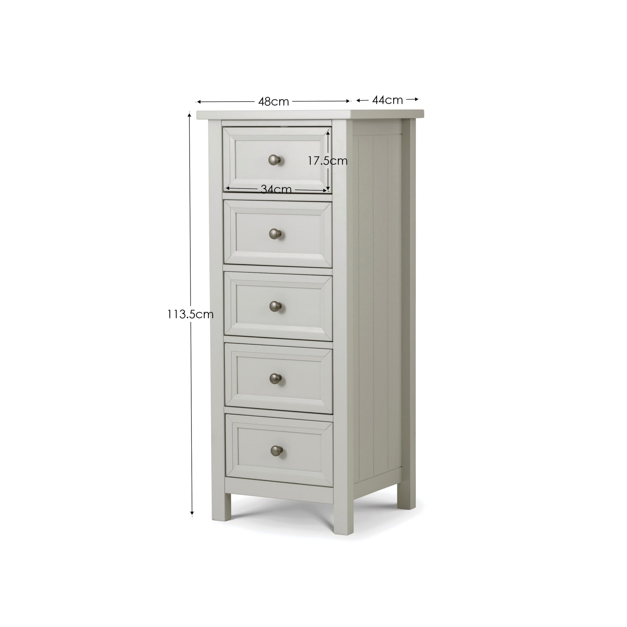 Maine 5 Drawer Tall Chest - Dove Grey
