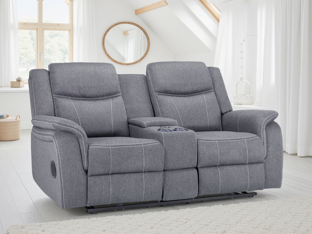 Galaxy Tech Electric Recliner 2 Seater Grey Fabric