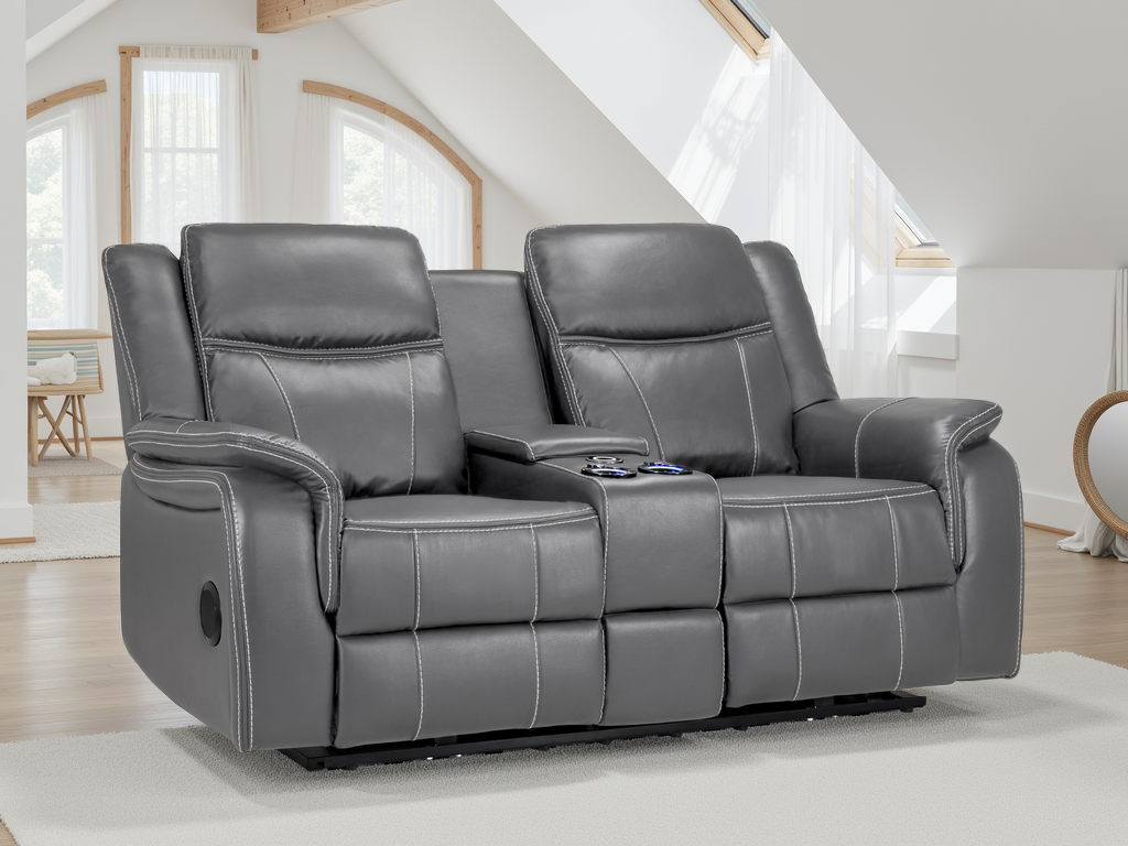 Galaxy Tech Electric Recliner 2 Seater Grey Leather