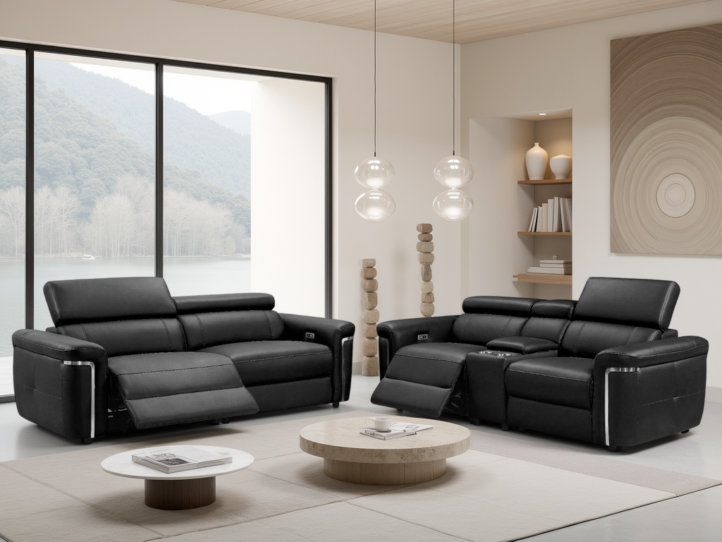 Somerville Electric Recliner Sofa Black 3+2 Set