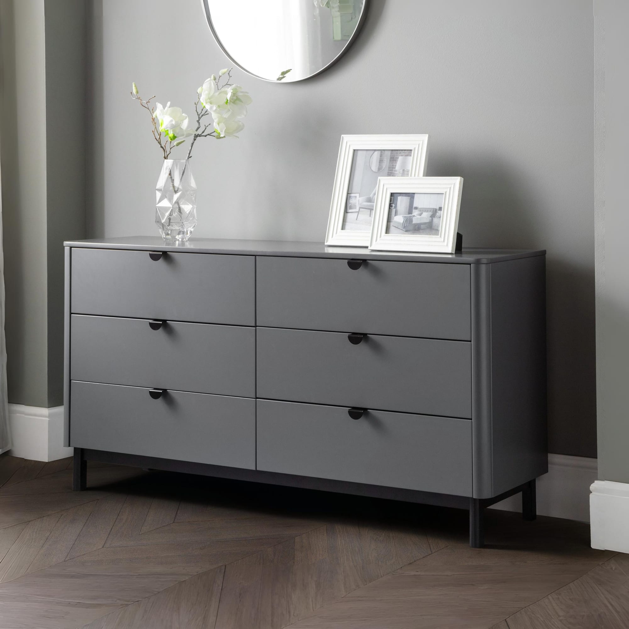 Chloe Storm Grey 6 Drawer Wide Chest