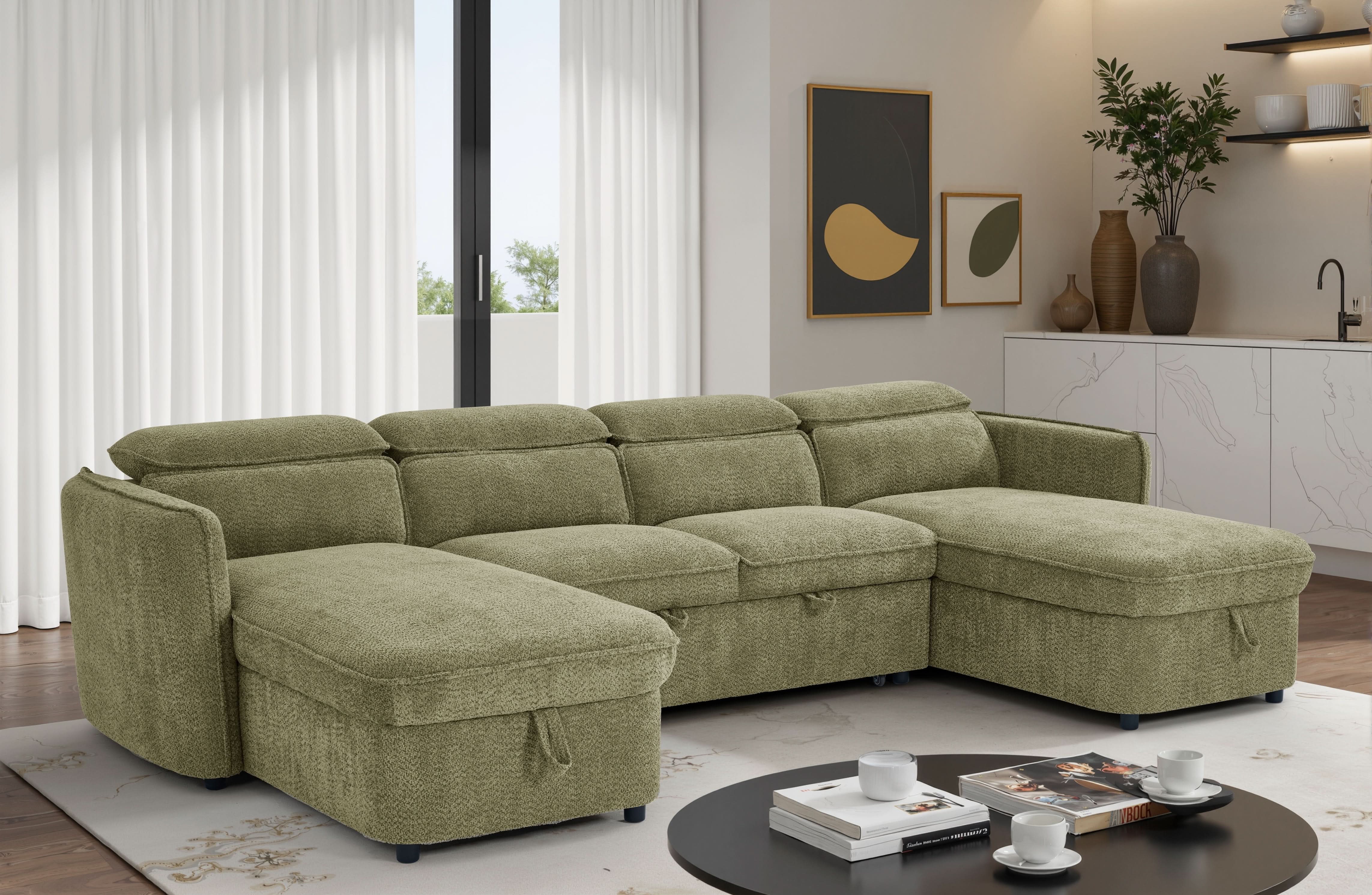Capri Sofabed Green U Shape Corner