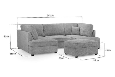 Carnaby Sofa Boucle Grey U Shape Corner