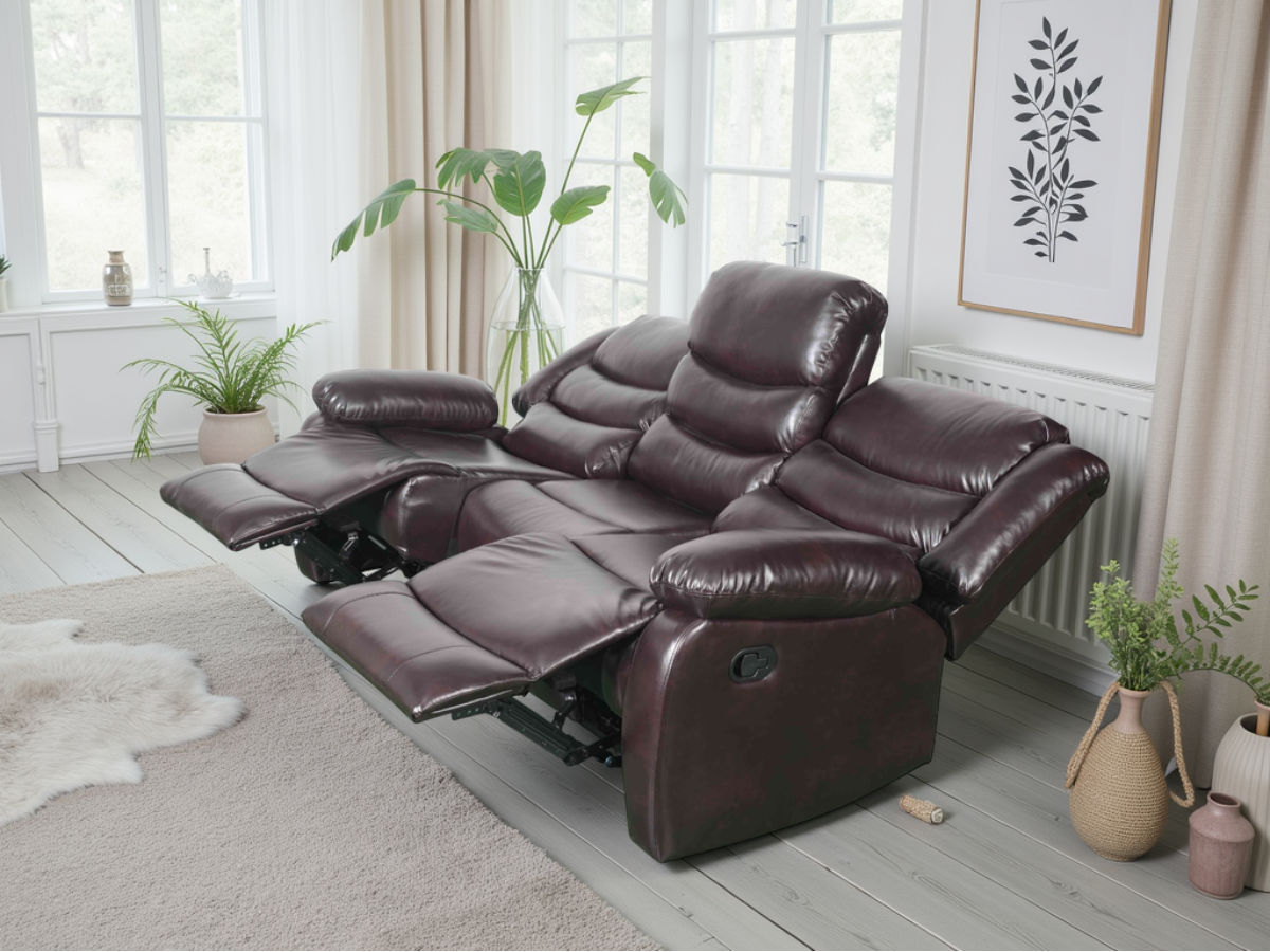 Conrad Manual Recliner Sofa Brown 3 Seater