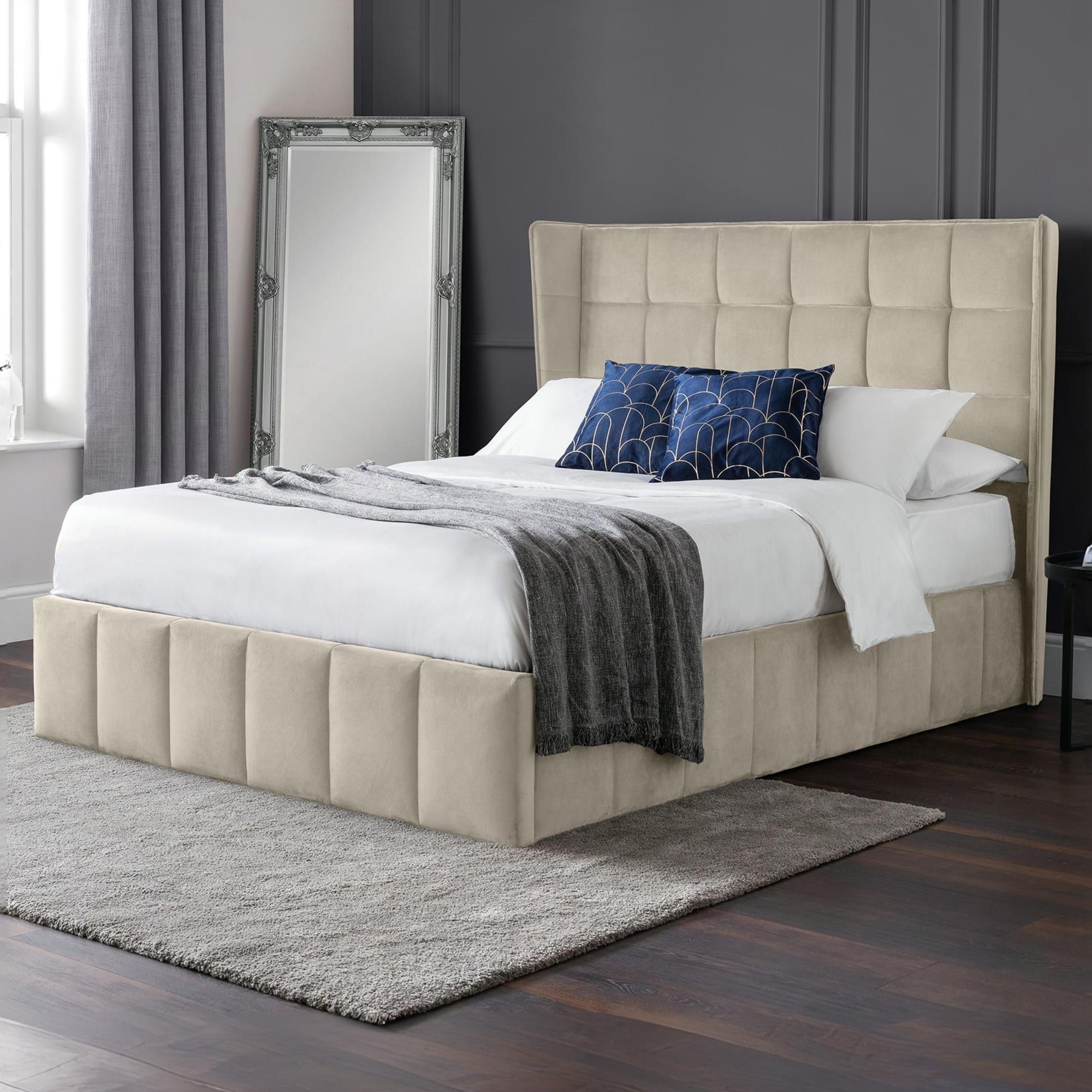 Gatsby Cream Velvet 150cm King Ottoman Storage Bed