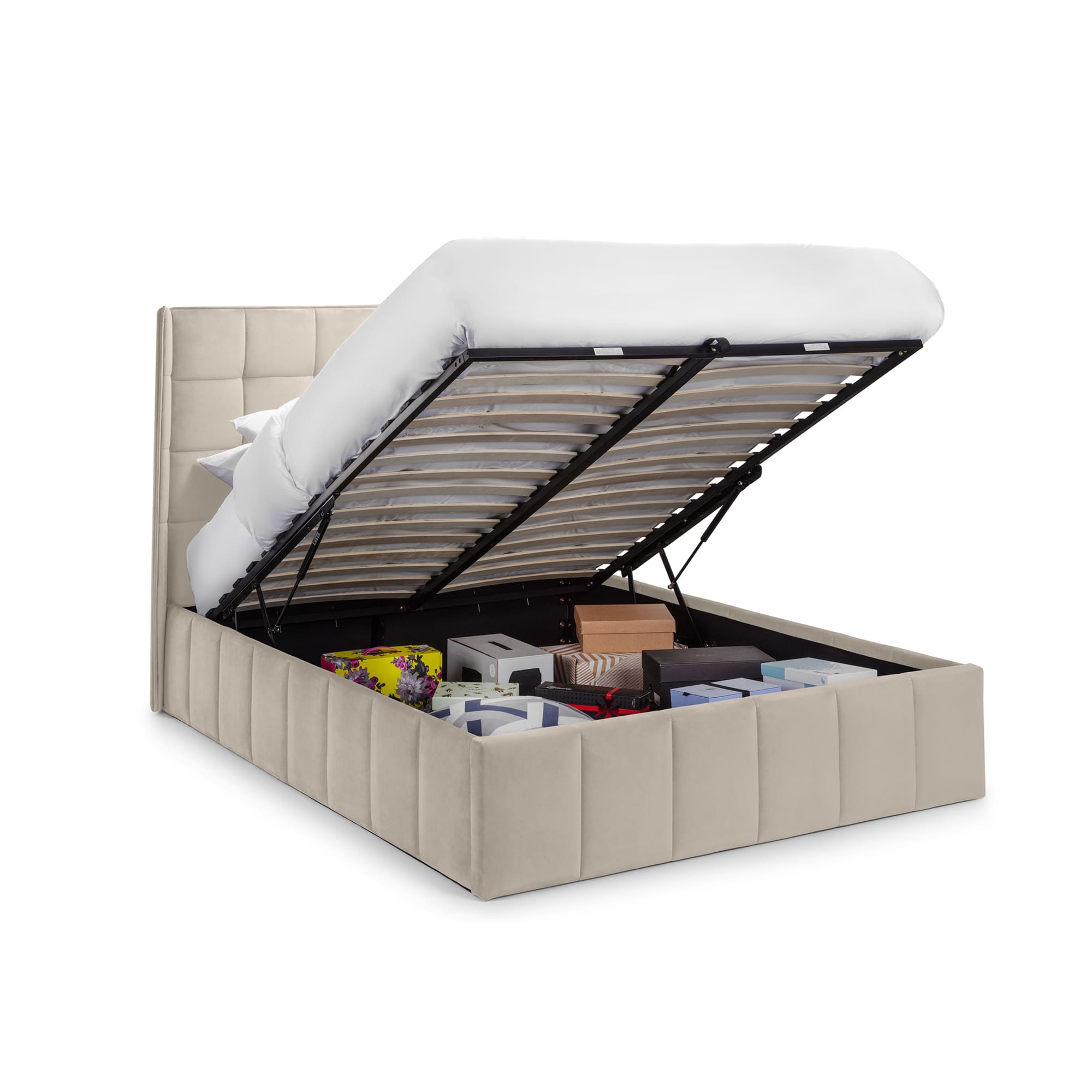 Gatsby Cream Velvet 150cm King Ottoman Storage Bed