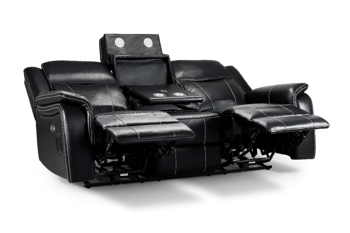 Galaxy Tech Electric Recliner 3 Seater Black Leather