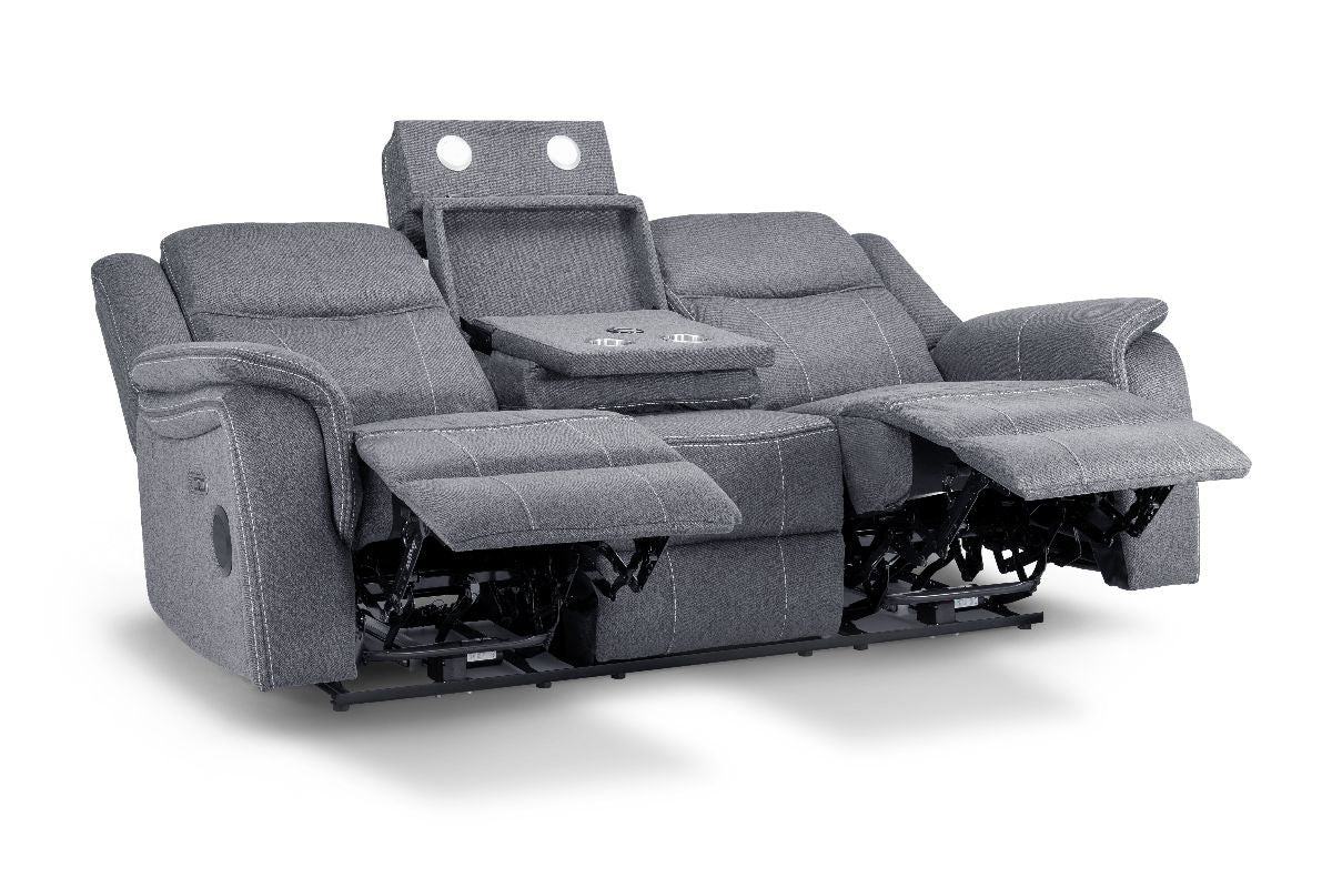 Galaxy Tech Electric Recliner 3 Seater Grey Fabric
