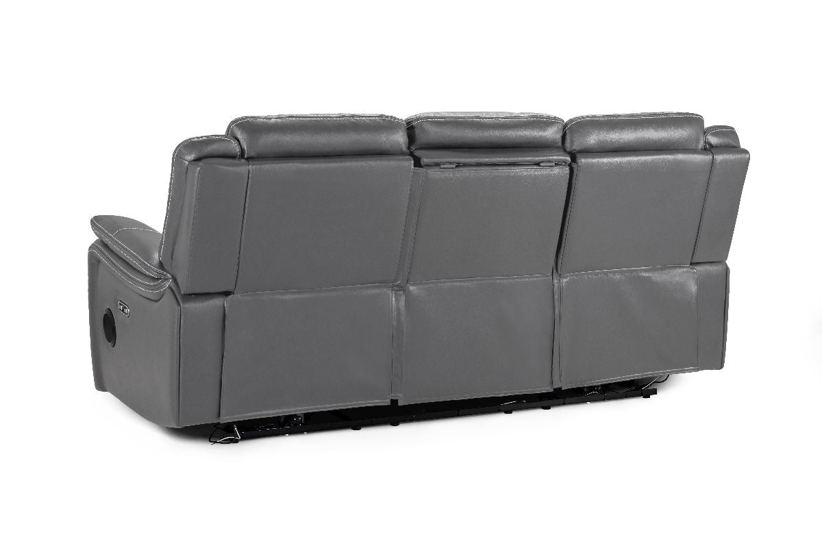 Galaxy Tech Electric Recliner 3 Seater Grey Leather