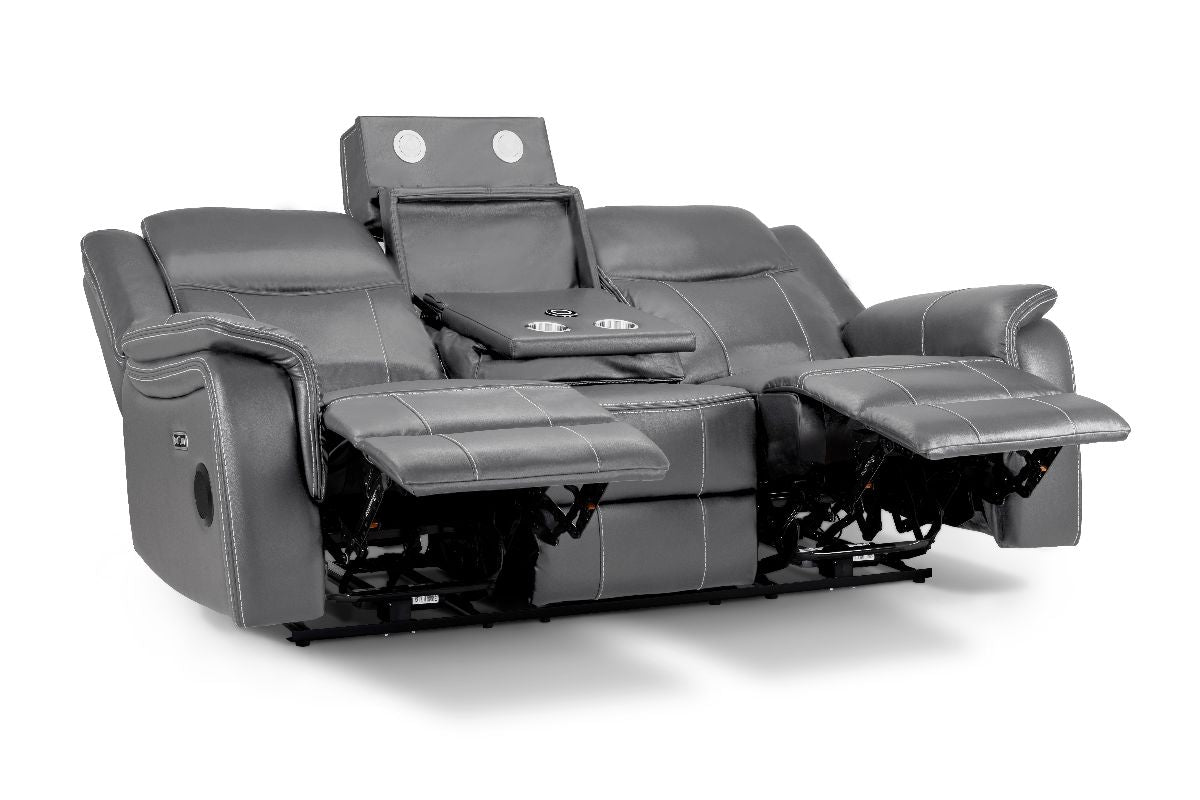 Galaxy Tech Electric Recliner 3 Seater Grey Leather