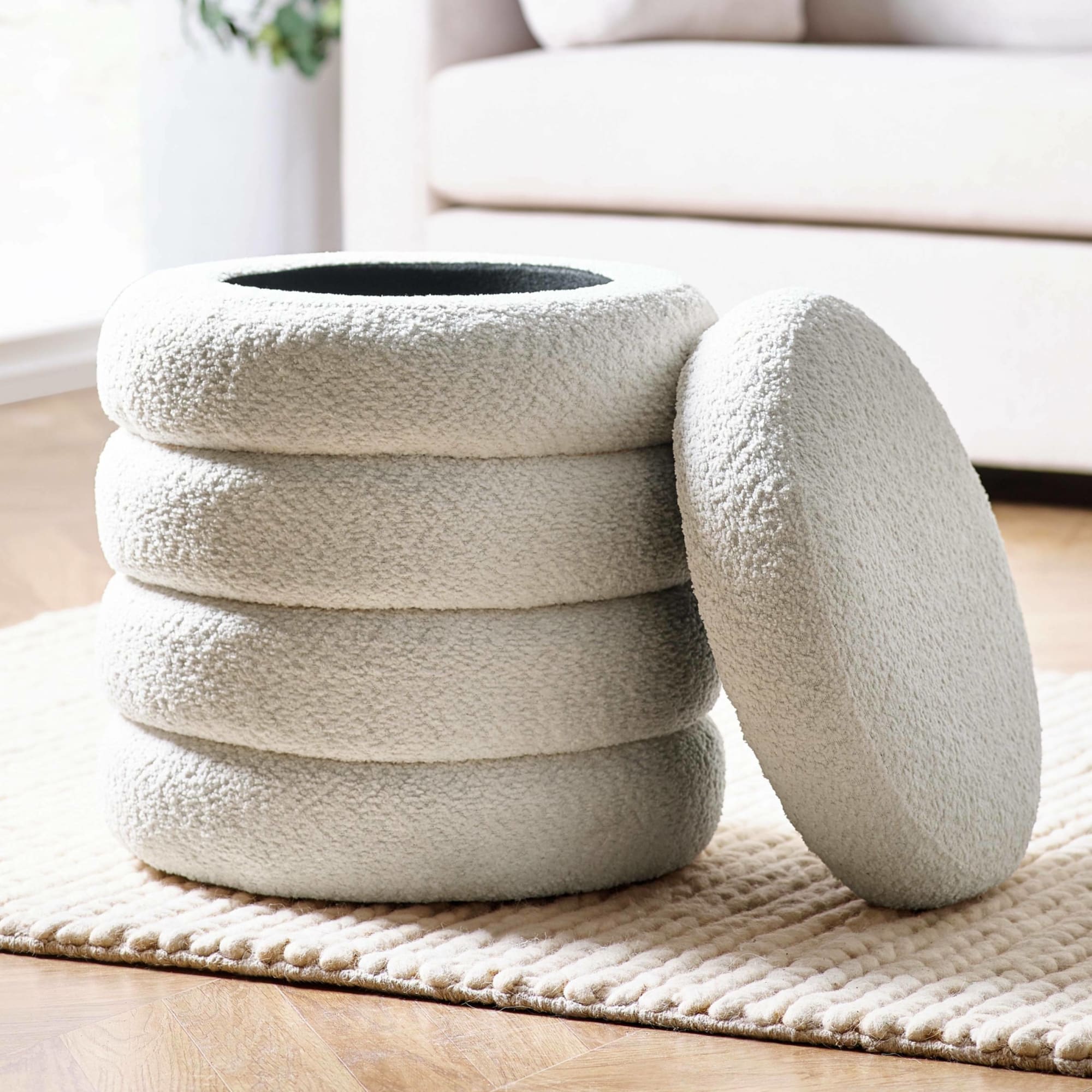 Hailey Ivory Bouclé Upholstered 40cm Storage Stool