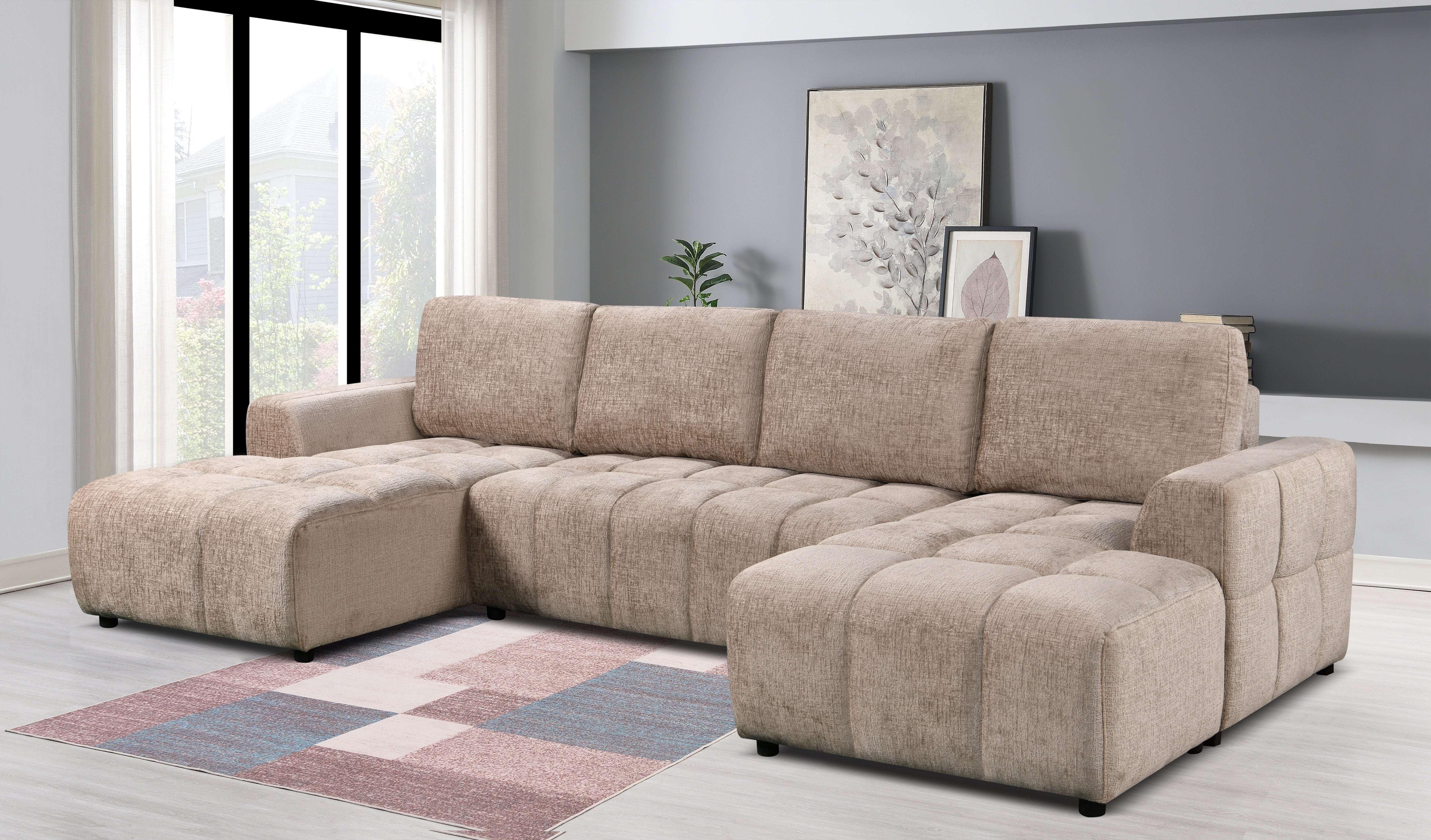 Shanghai Luxury Beige U Shape Corner Sofabed
