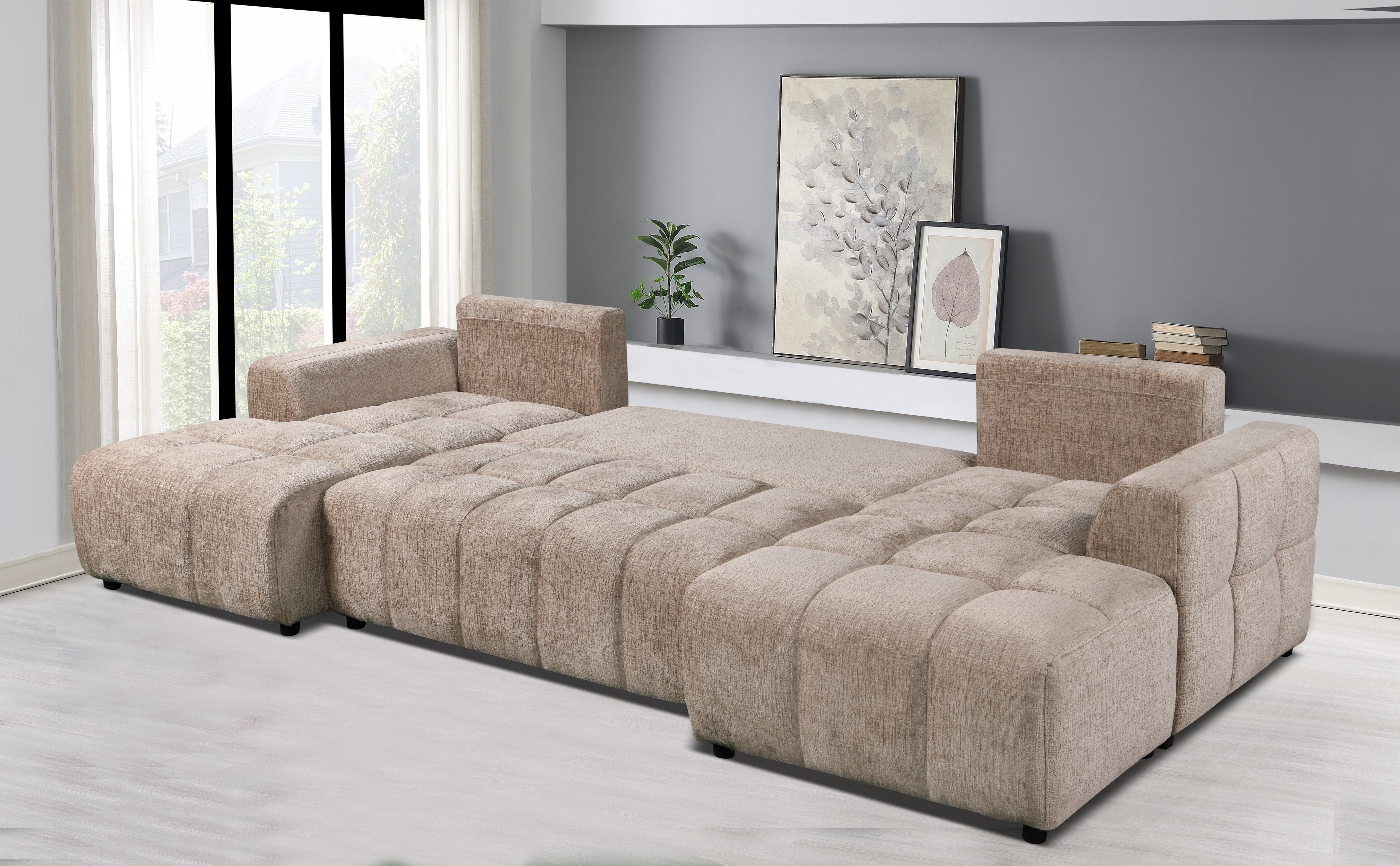 Shanghai Luxury Beige U Shape Corner Sofabed