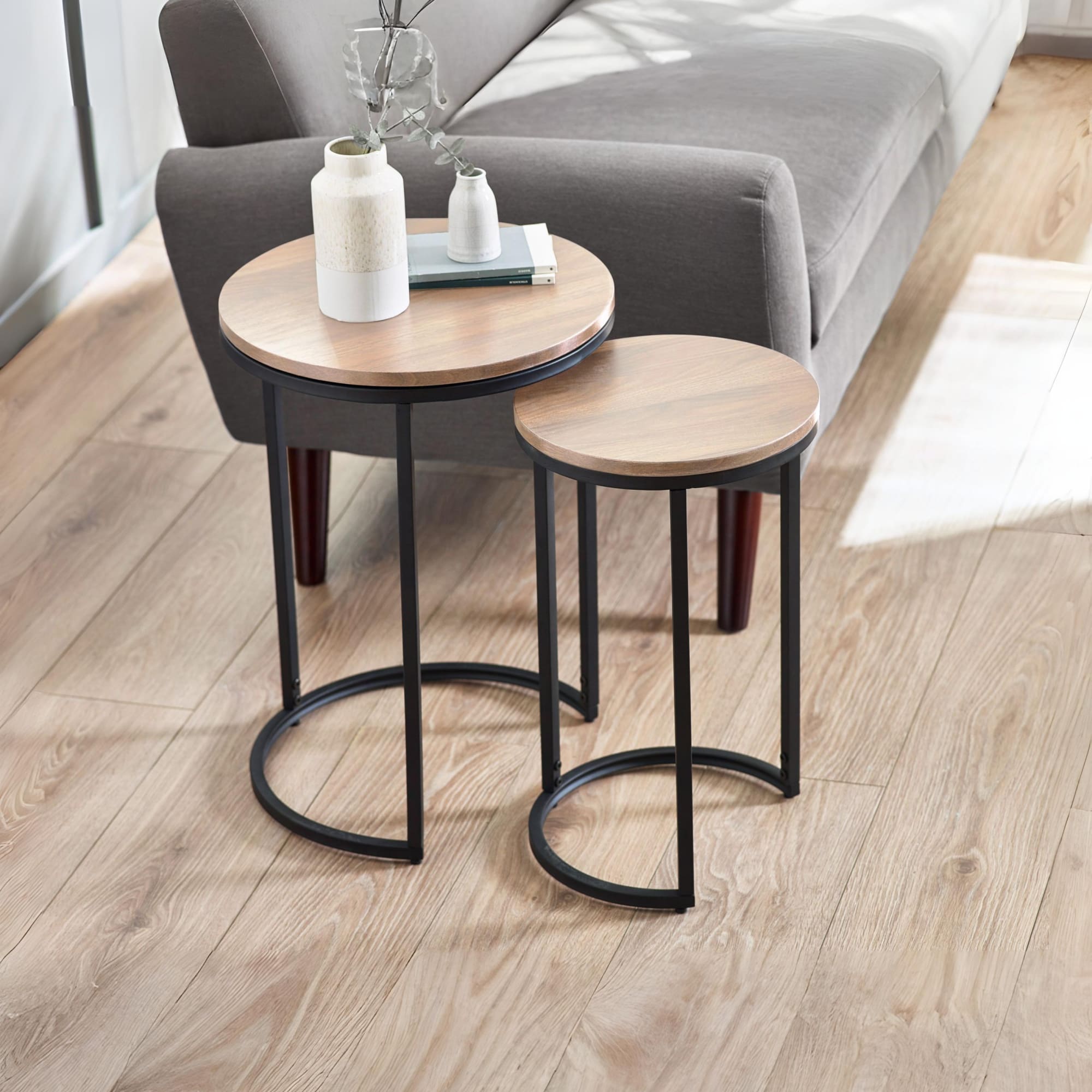 Tribeca Round Nesting Side Tables Sonoma Oak
